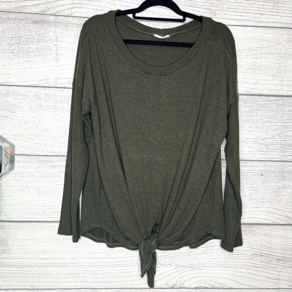 EE:SOME Dark Green Long Sleeve Scoop Neck Tie Front Sweater Top Size XL - Picture 8 of 8